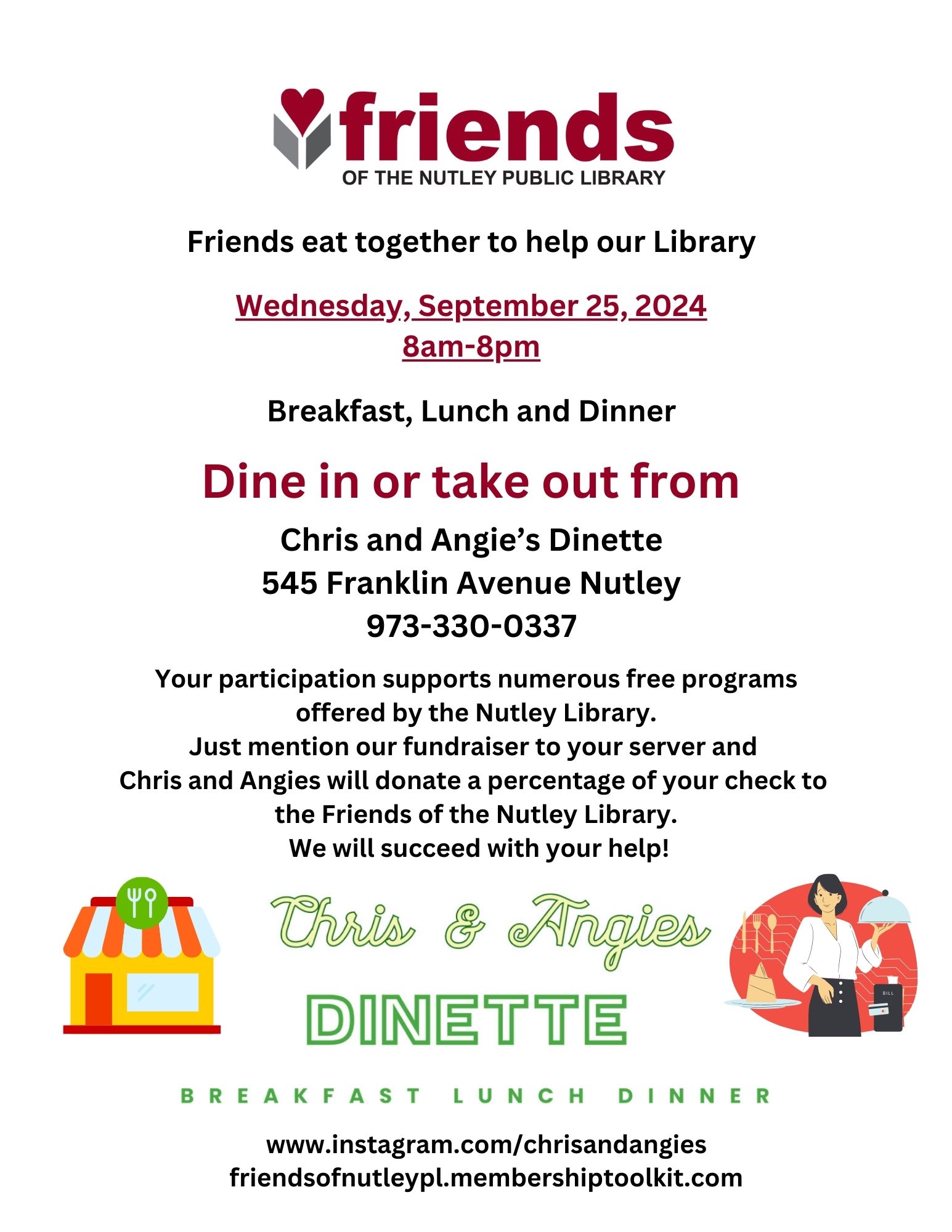 Friends Fundraiser: Dine In or Take Out from Chris & Angie's Dinette