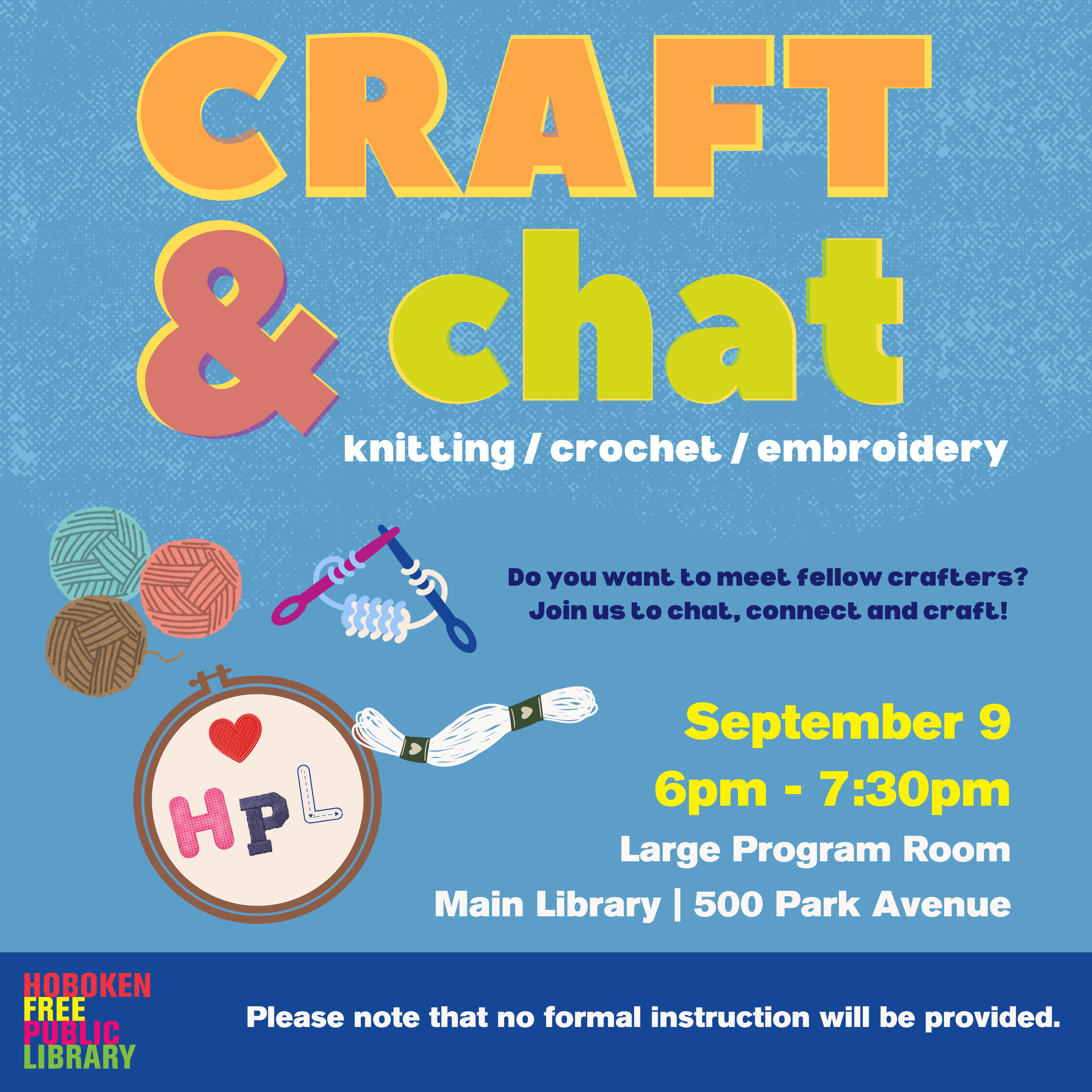 Craft and Chat: Knitting, Crochet, Embroidery