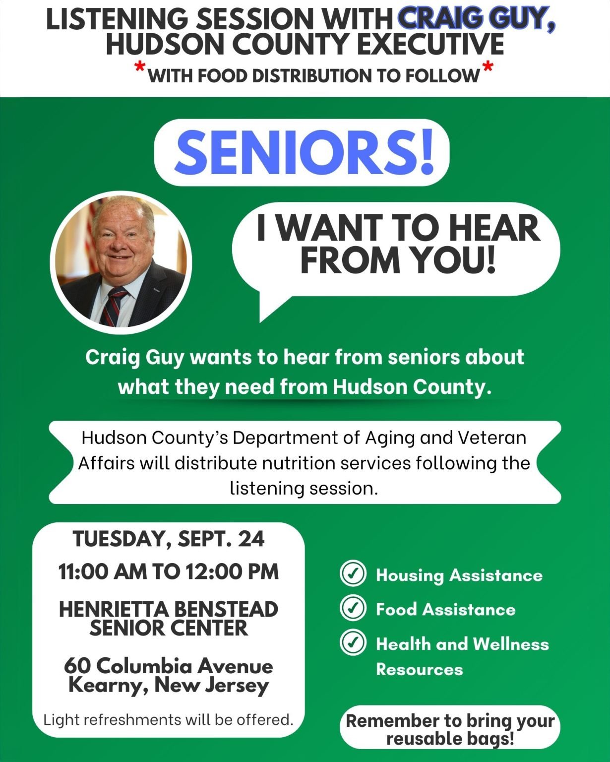 Senior Listening Session With Craig Guy Hudson County Executive