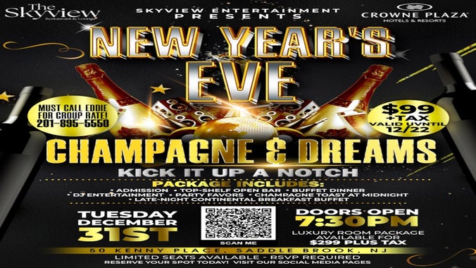 NEW YEAR'S EVE 2024/2025 @ SKYVIEW ROOFTOP -- Crown Plaza in Saddle Brook NJ