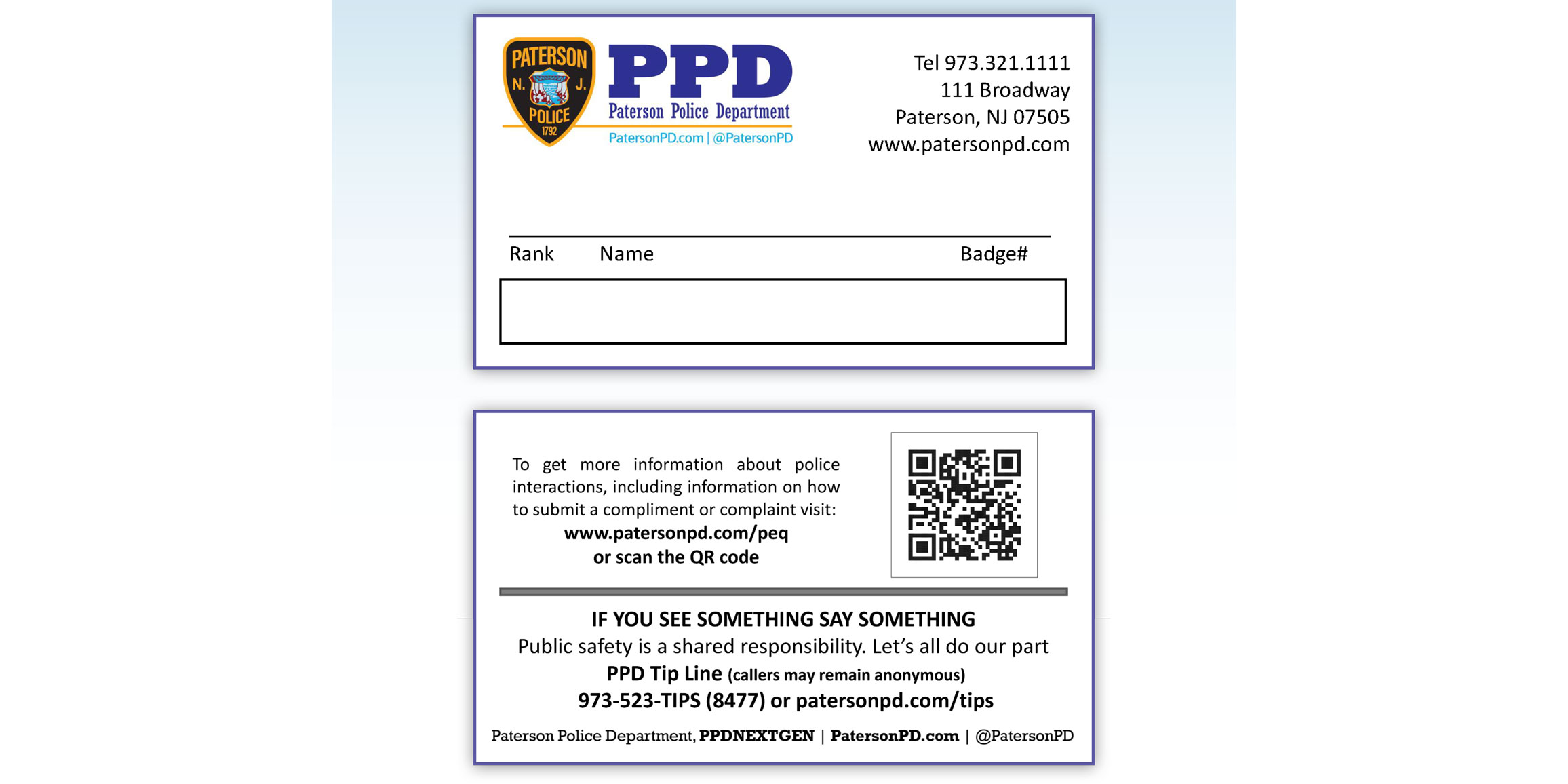 Paterson Police Begin Carrying Contact Cards