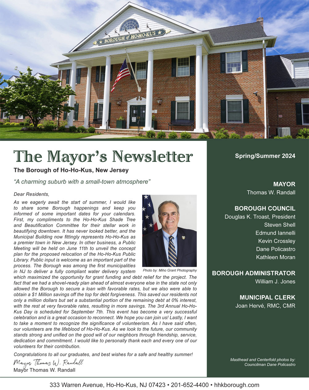 Ho-Ho-Kus Mayor’s Newsletter