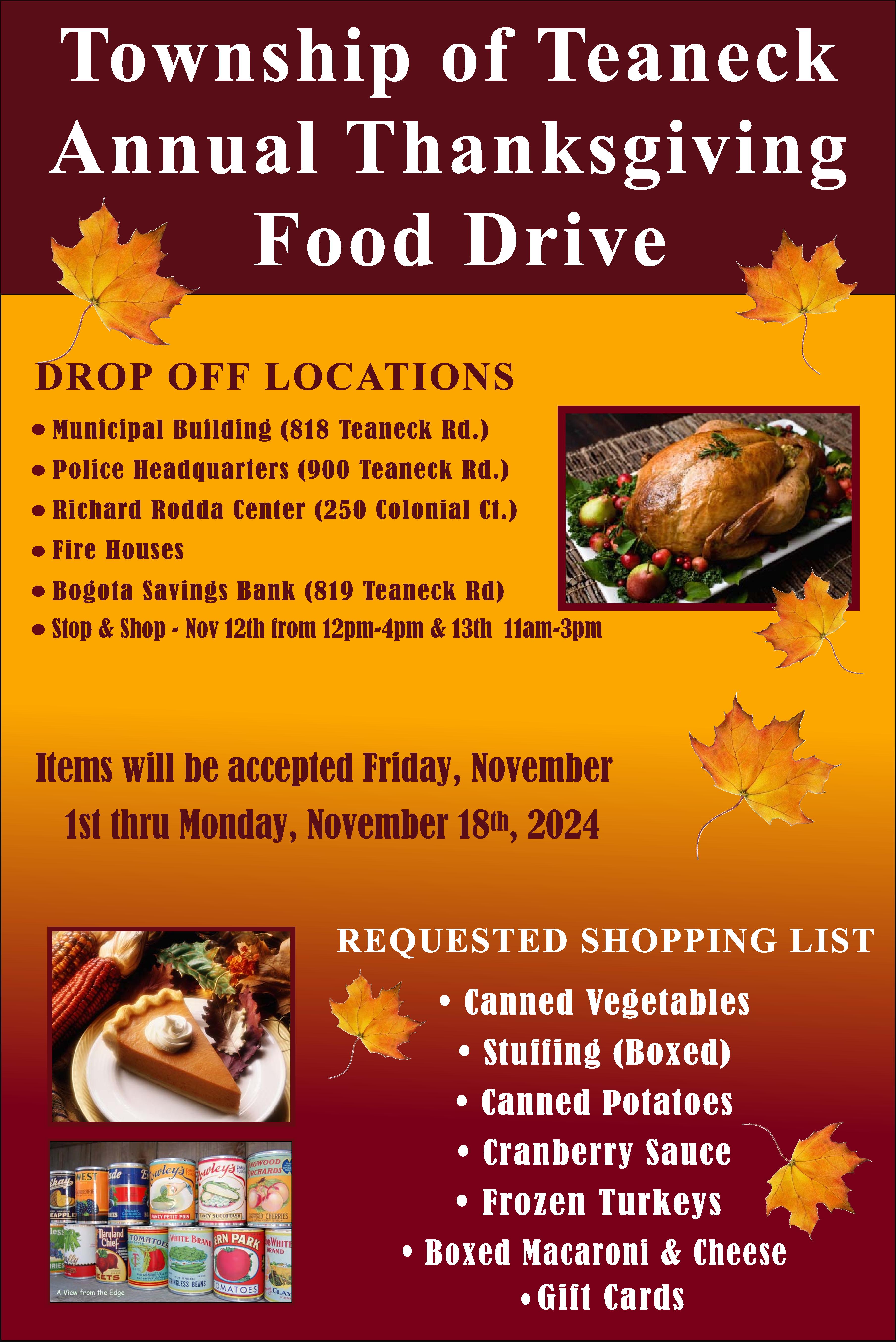 Annual Township of Teaneck Thanksgiving Food Drive